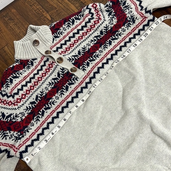 Izod Sweater FairIsle pattern Heathered cream with red and black Holiday L - Picture 8 of 13